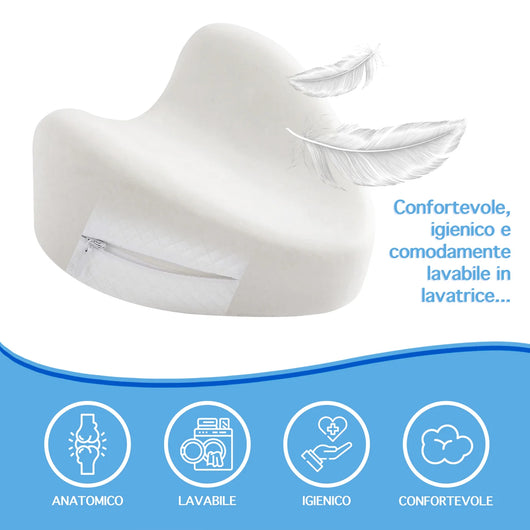 Cuscino Gambe Ergonomico in Memory Foam per Ginocchia Certificato Oeko-Tex